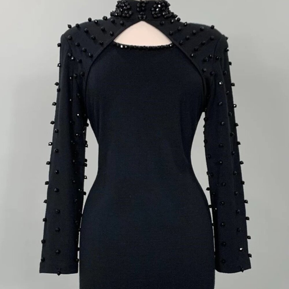 1980's Outlander Leslie Fay Totally Cocktail Beaded Dress, Black, Size S